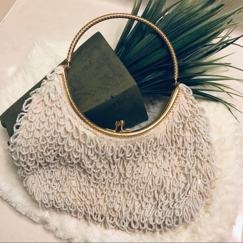 Vintage Sequin and Pearl Handbag with Gold Handle - Picture 1 of 11